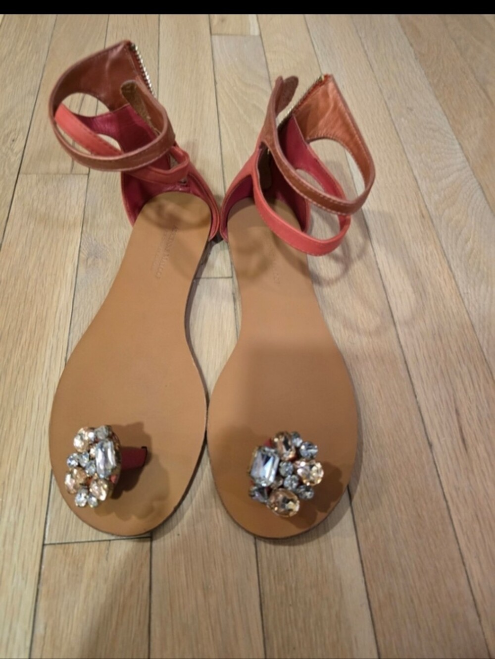 Adrienne Maloof Coral Ankle-Strap Sandal with Crystal Embellishment